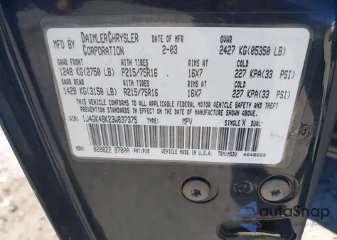 2003 Jeep Liberty Sport из США, поврежденный, VIN 1J4GK48K23W637375